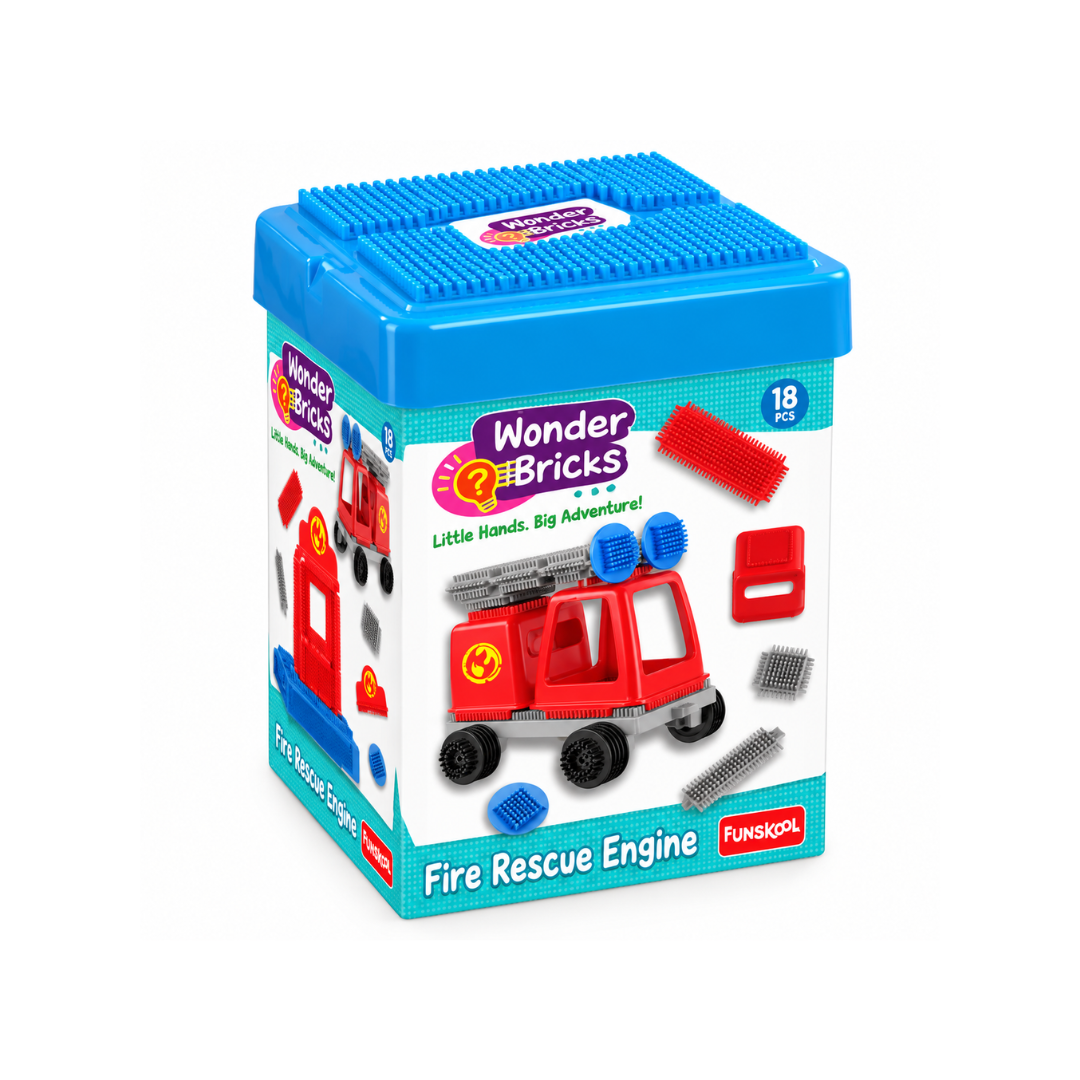 Funskool Wonder Bricks Fire Rescue Engine Building Blocks Set – 18+ Months