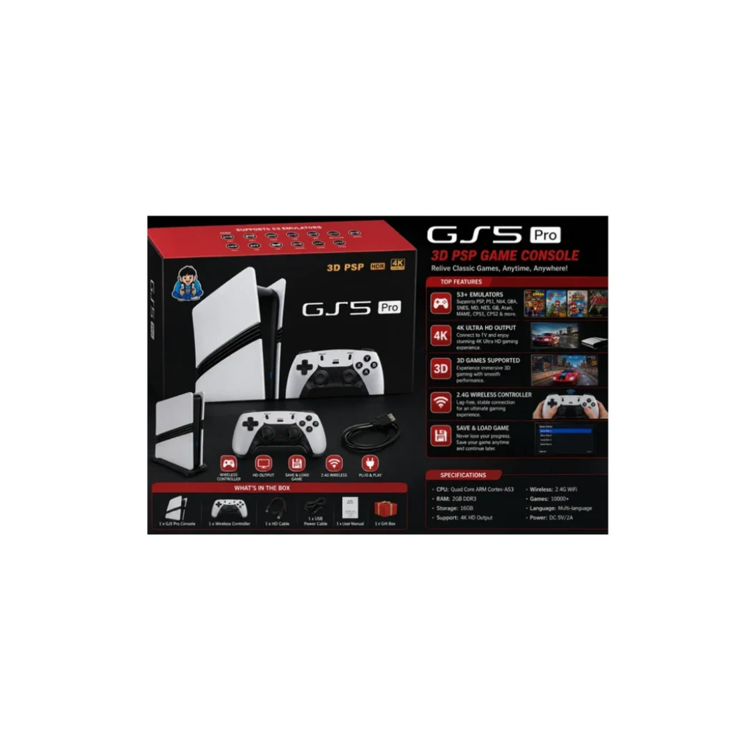 GS5 Pro 4K Ultra HD Retro Gaming Console with Wireless Controller