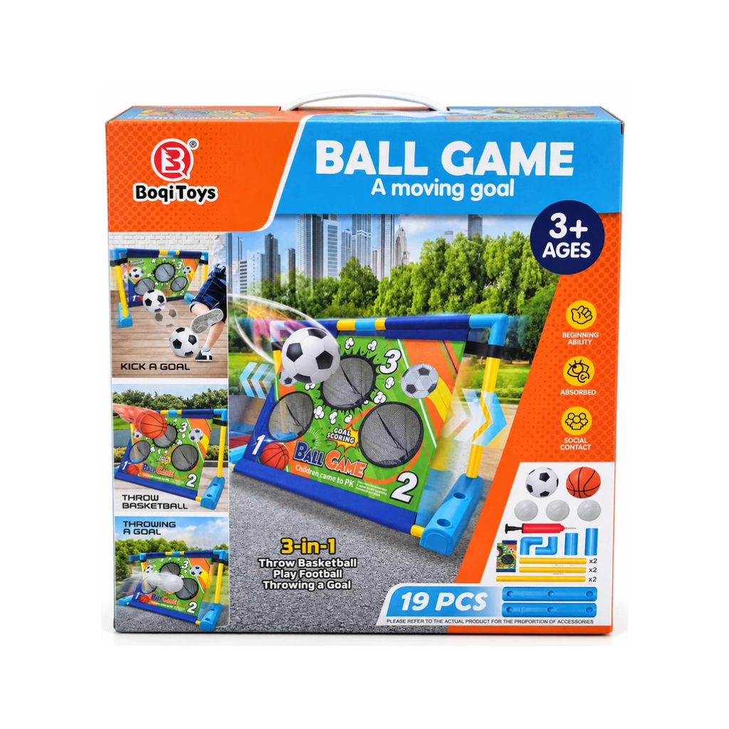 3-in-1 Kids Ball Game Set with Football, Basketball & Goal Throwing, Indoor & Outdoor Sports Toy, 3 Years+