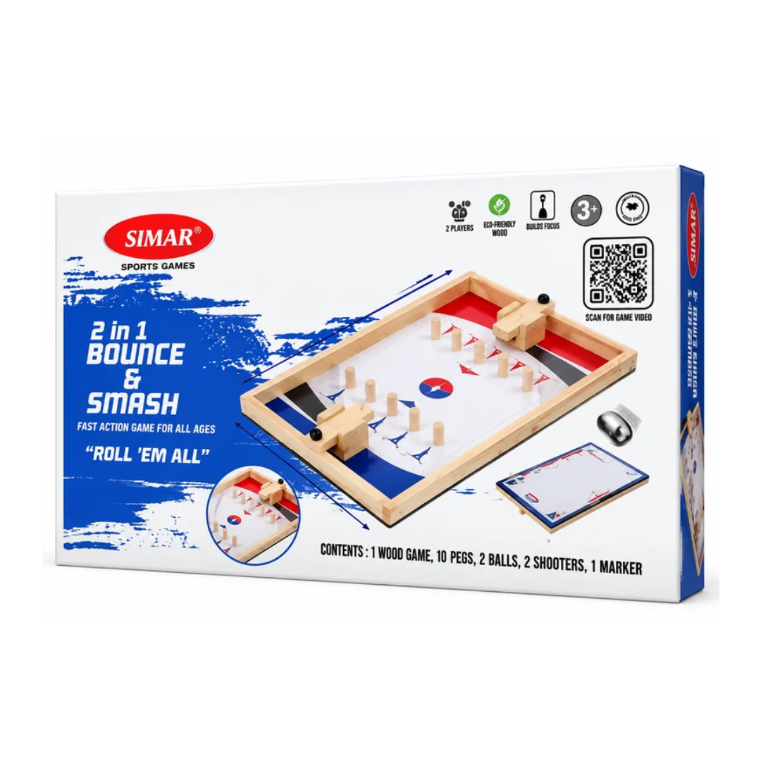 Simmar 2-in-1 Bounce & Smash Roll The Ball Wooden Table Game