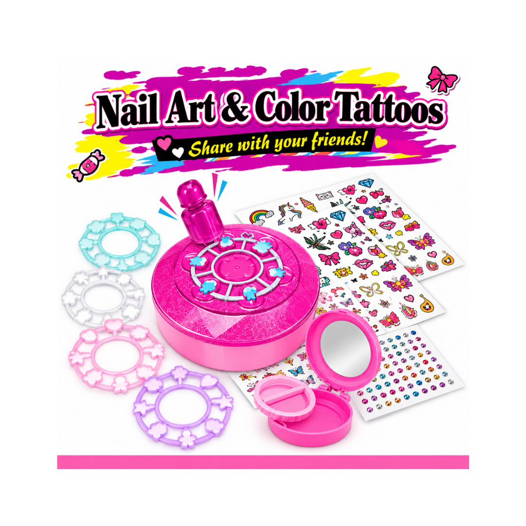 Girls Creator Nail Art & Color Tatto Set, Emoji Pedicure and Manicure Kit