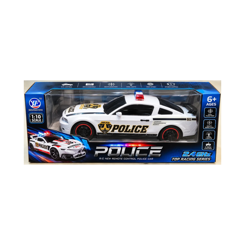 1:10 Scale Police Remote Control Car with Remote Control, Lights, Full Function & Multi-Direction Drive, Assorted Color, 6 Years+