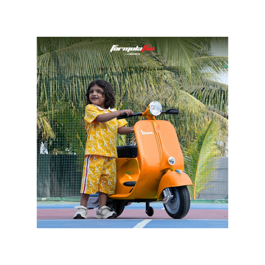 Emotorad Formula Fun Vespa 12V Electric Ride-On Scooter for Kids – 3 to 6 Years Yellow