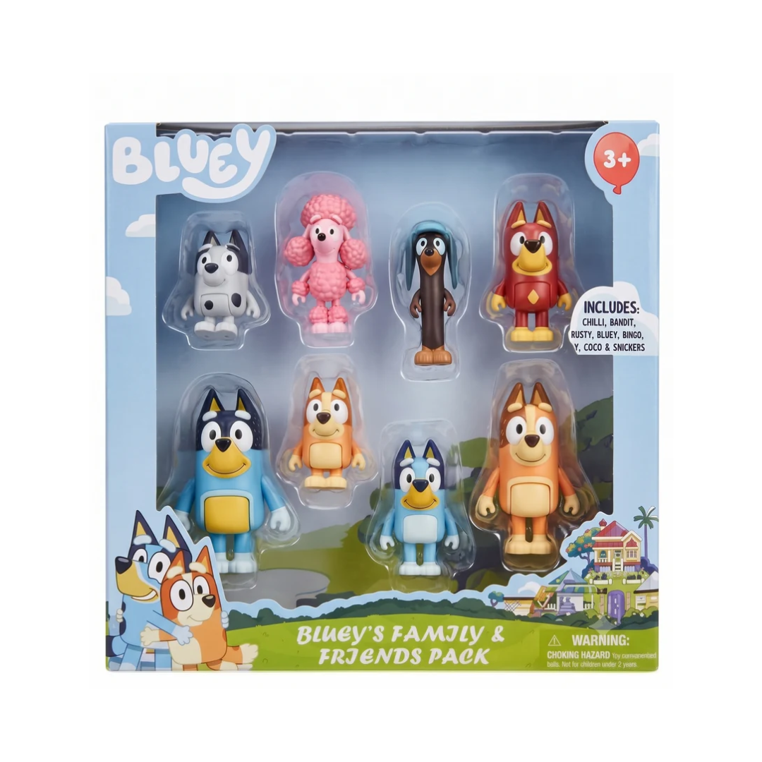 Bluey's Family & Friends Pack Toy Figures Set, 8-Piece Character Collection for Kids Ages 3+ Years