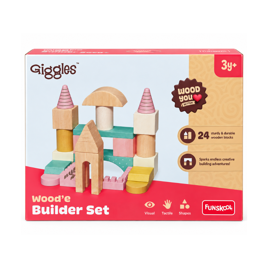 Giggles Wood’R Builder Set – 24 Pieces Wooden Building Blocks for Kids | Funskool