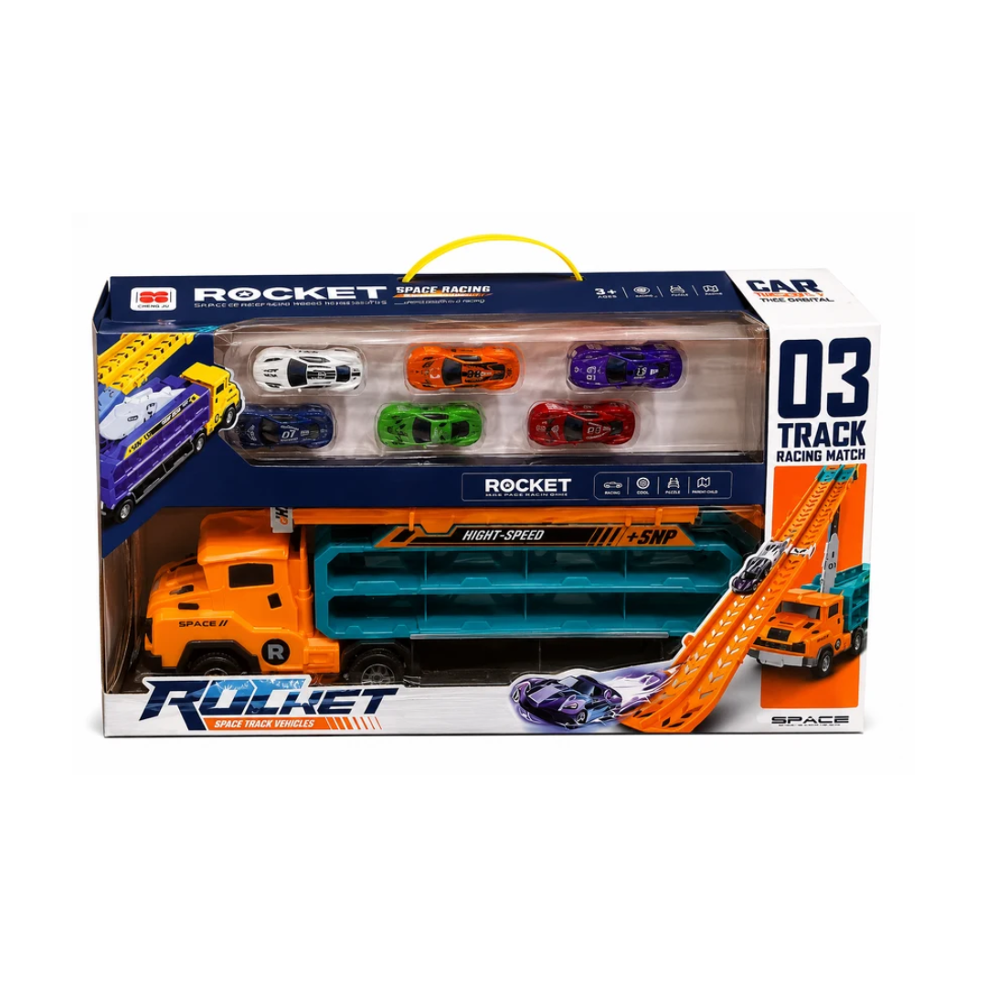 Rocket Space 03 Track Racing Match – Car Carrier Truck with Racing Track & Mini Cars
