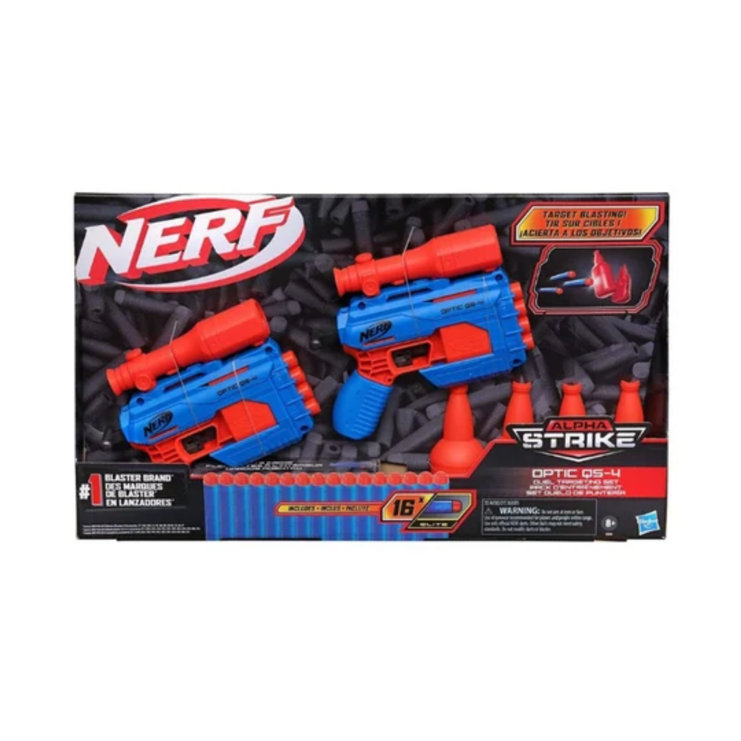 Hasbro Nerf Alpha Strike Optic QS-4 Duel Targeting Set ,22-Pieces ,Includes 2 Blasters, 4 Half-Targets, 16 Official Nerf Darts