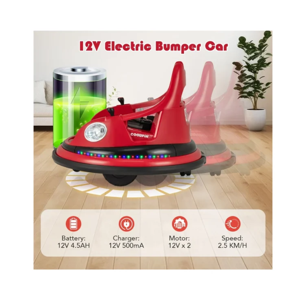 EMotorad Formula Fun Dash Car 12V Electric Bumper Car for Kids – Rechargeable Ride-On Car Red