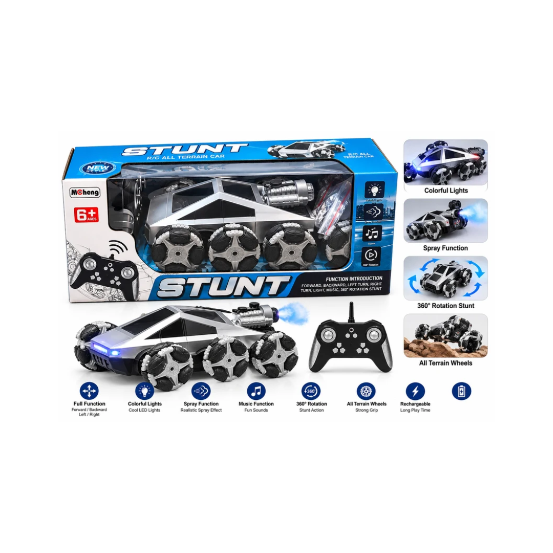 McCheng Stunt Remote Control Car with 360° Rotation, Lights & Music, Assorted Color – 6+ Years