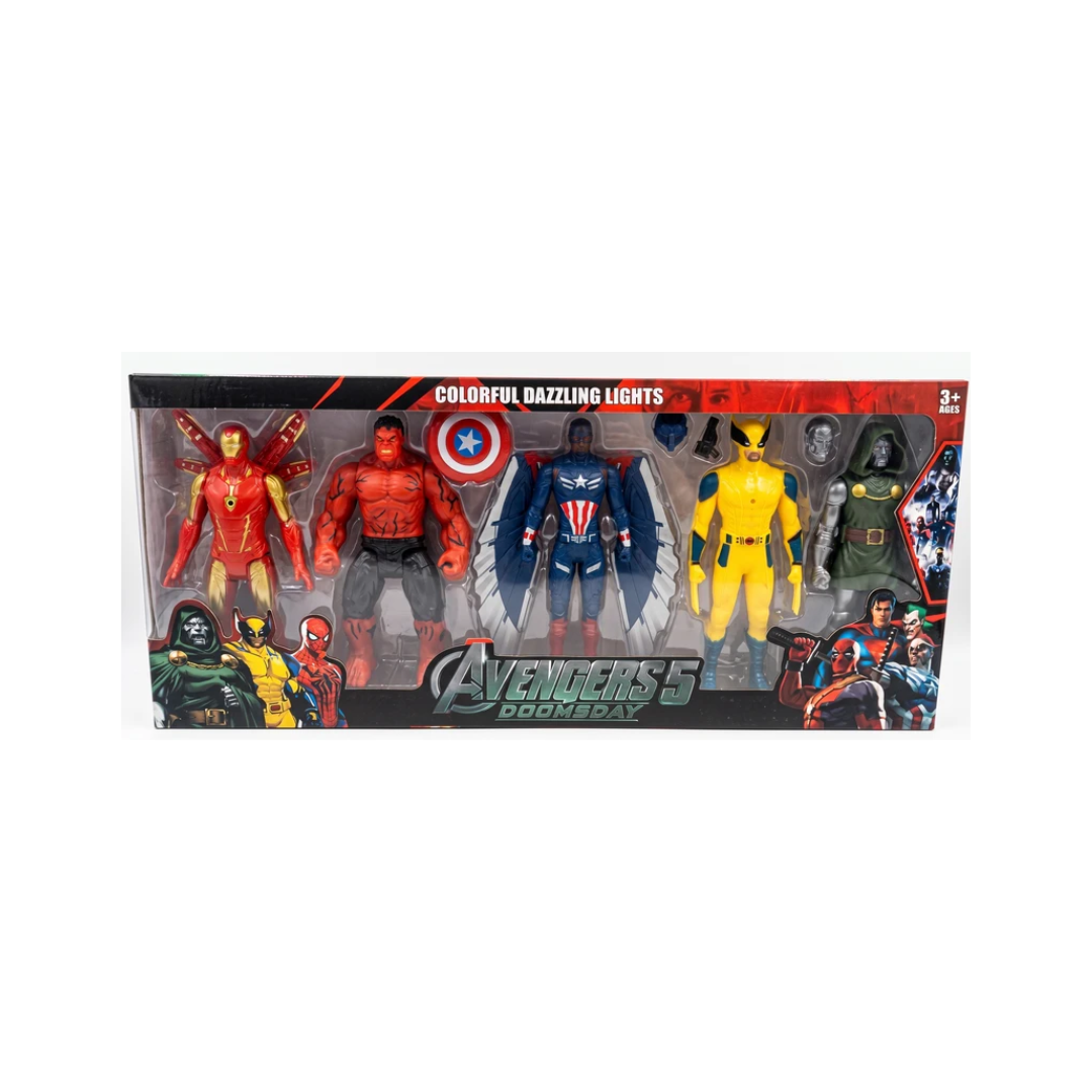 Avengers Superhero Action Figure Set with Colorful Dazzling Lights – 5-Piece Set for Kids 3+