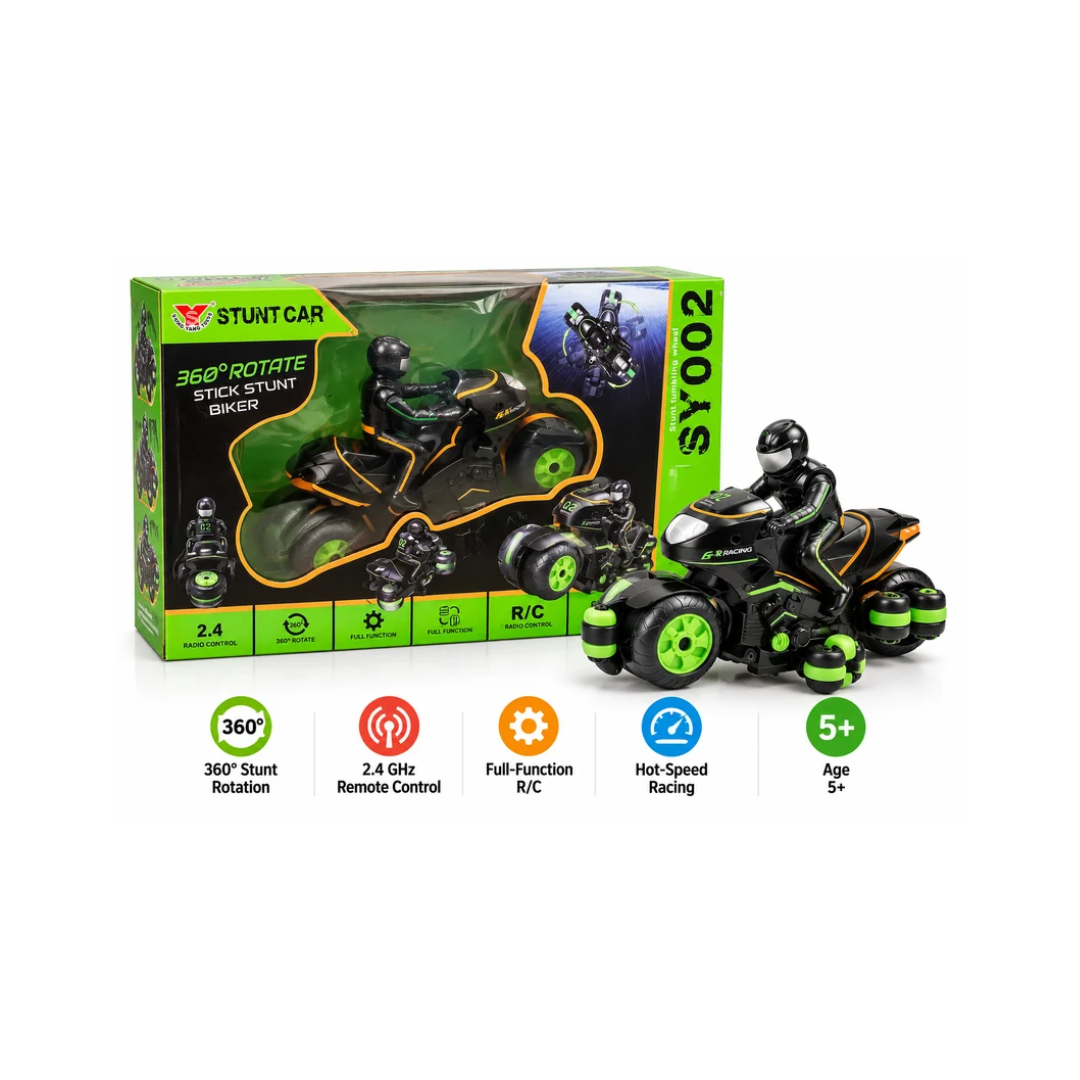 Song Yang Toys 360° Rotating Stunt Car Bike with Rider, 2.4GHz Remote Control Stunt Biker, Age 5+
