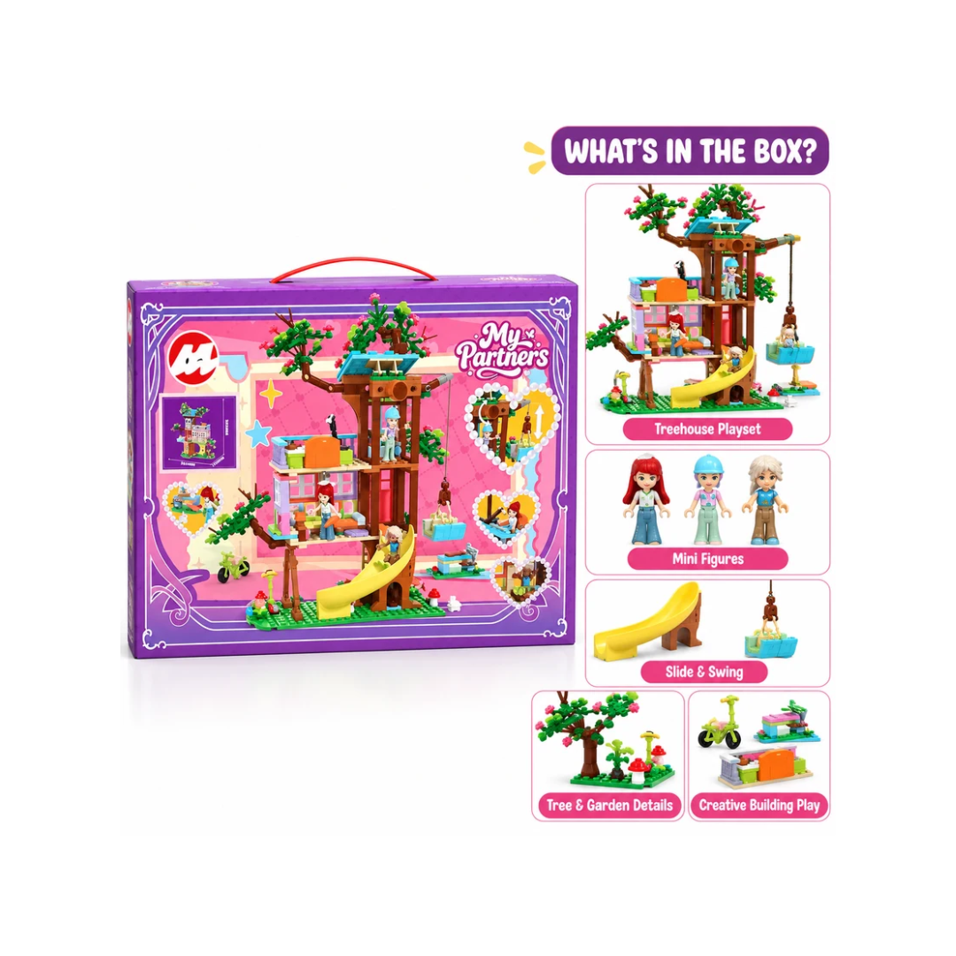 My Partners Treehouse Building Blocks Set with Dolls, Slide & Swing – 3+ Years