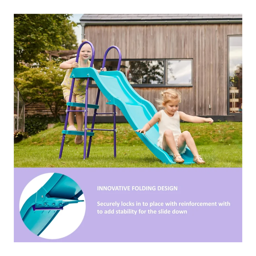 Plum Haumea 6ft Kids Slide with Wavy Design, Powder-Coated Steel Frame & 3-Rung Ladder – Teal/Purple, 3+ Years