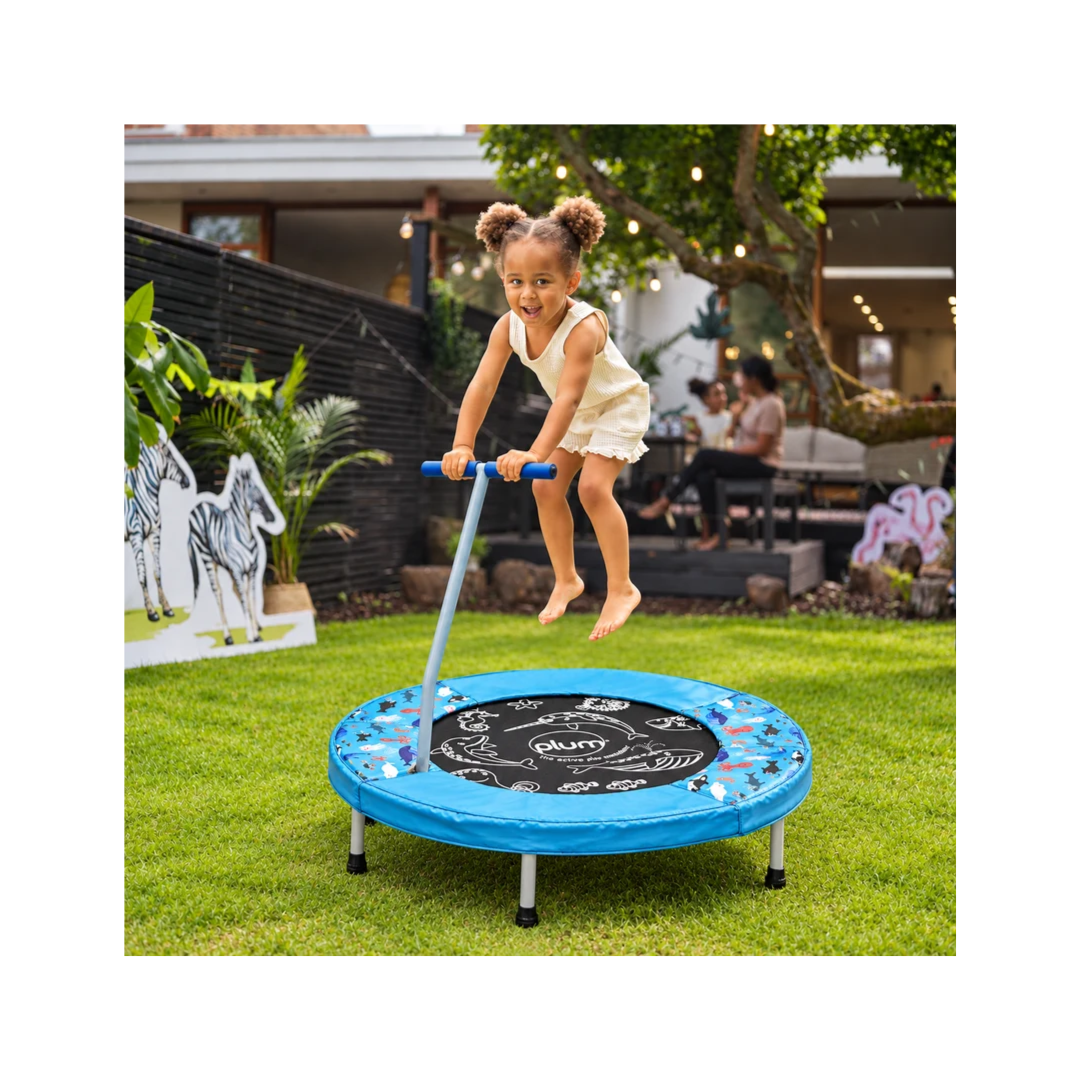 Plum Junior Ocean Bouncer with Sounds | Spring-Free Kids Trampoline with Handle for Ages 18 Months+