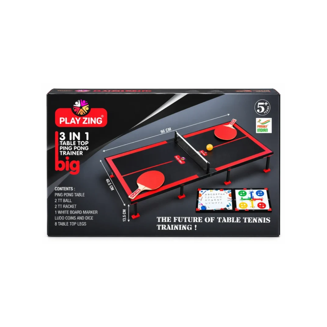 Play Zing 3-in-1 Table Top Ping Pong Trainer – Table Tennis, Ludo & Learning Board | 5+ Years