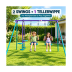 Plum Jupiter Metal Double Swing Set with Glider for Kids 3–10 Years – 2 Swings, Glider & Steel Frame, Multicolour