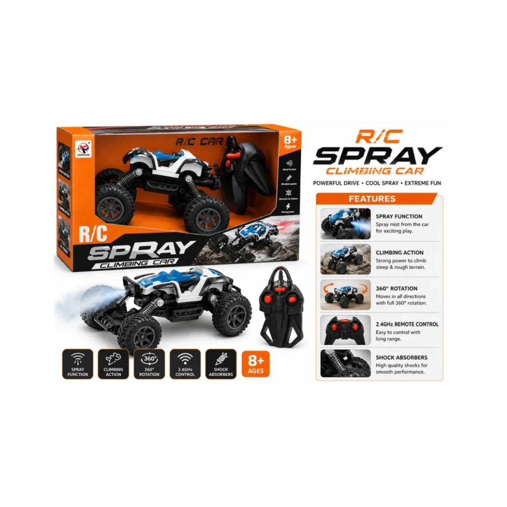 RC Spray Climbing Car with Remote Control, Vibration & Off-Road Suspension – 8+ Years