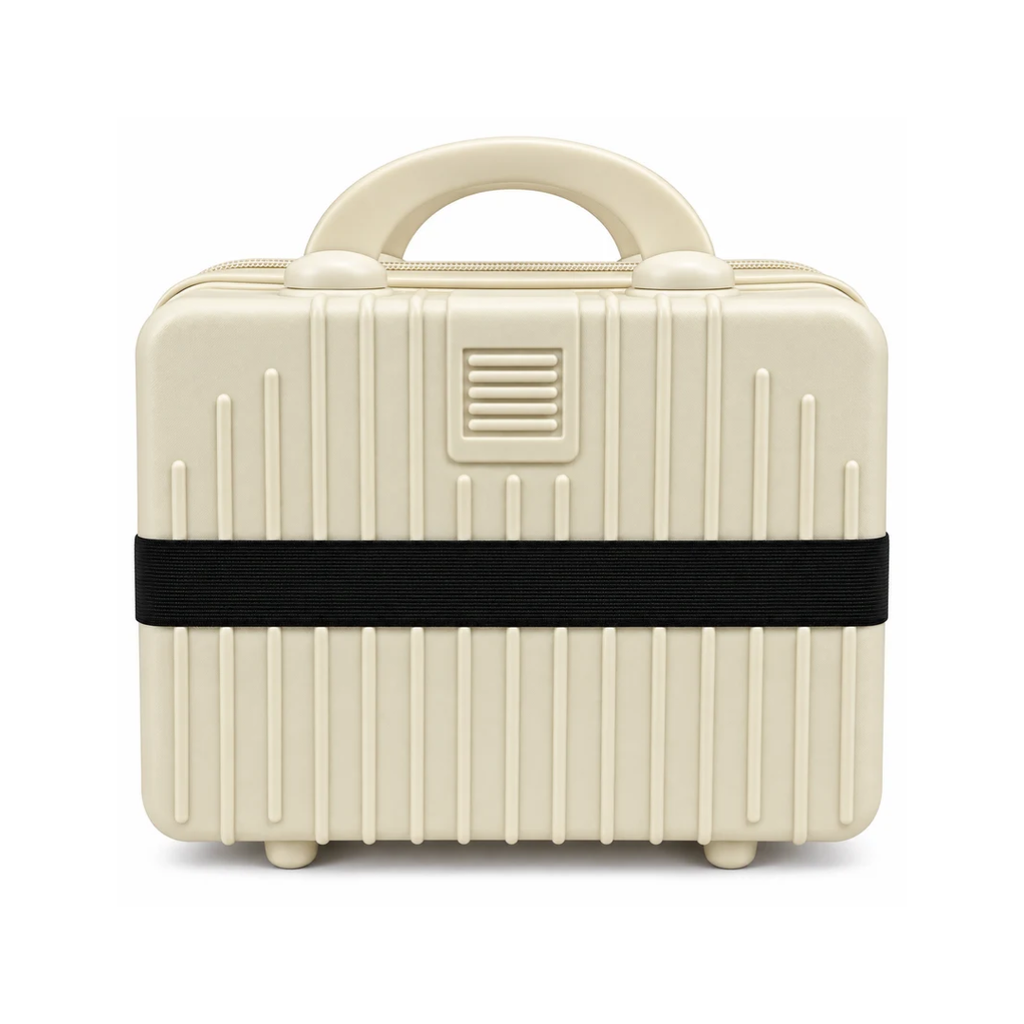 Portable Hard Shell Makeup & Travel Organizer Case with Handle – Cream White (30cm)