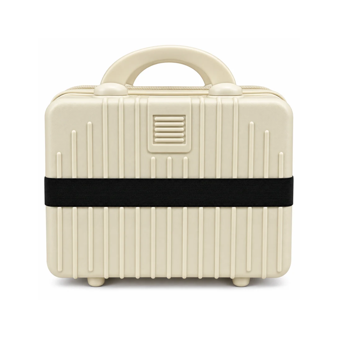 Portable Hard Shell Makeup & Travel Organizer Case with Handle – Cream White (30cm)