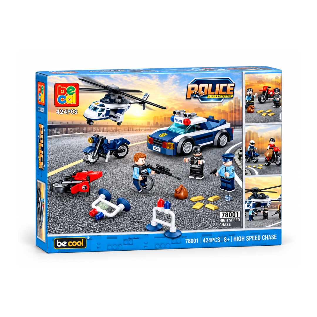 BeCool Police High Speed Chase Building Blocks Set 78001 – 424 Pieces, Ages 8+