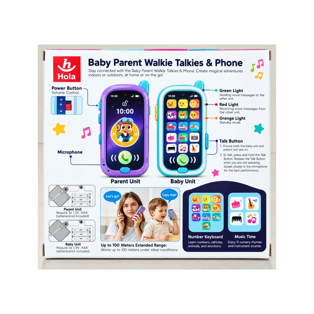 Hola 2-in-1 Baby Parent Walkie Talkies & Toy Phone for Kids Ages 1–6 Years