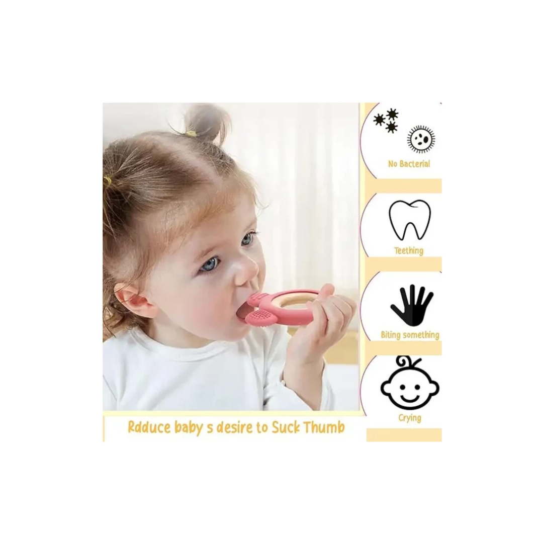 Playblox Flower Teether – 100% Food-Grade Silicone & Natural Beech Wood Soothing Teething Ring for Babies, Non-Toxic Easy-Grip Sensory Toy, 1 Count