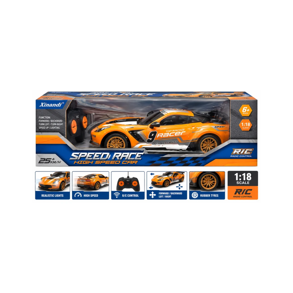 Kiandi 1:10 Remote Control Speed Race High-Speed Car with Lights – 25+ KM/H