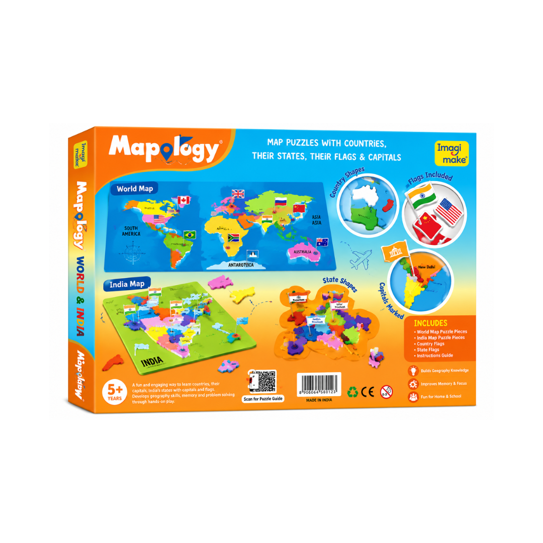 Imagimake Mapology India and World with Capitals and Flags of Country