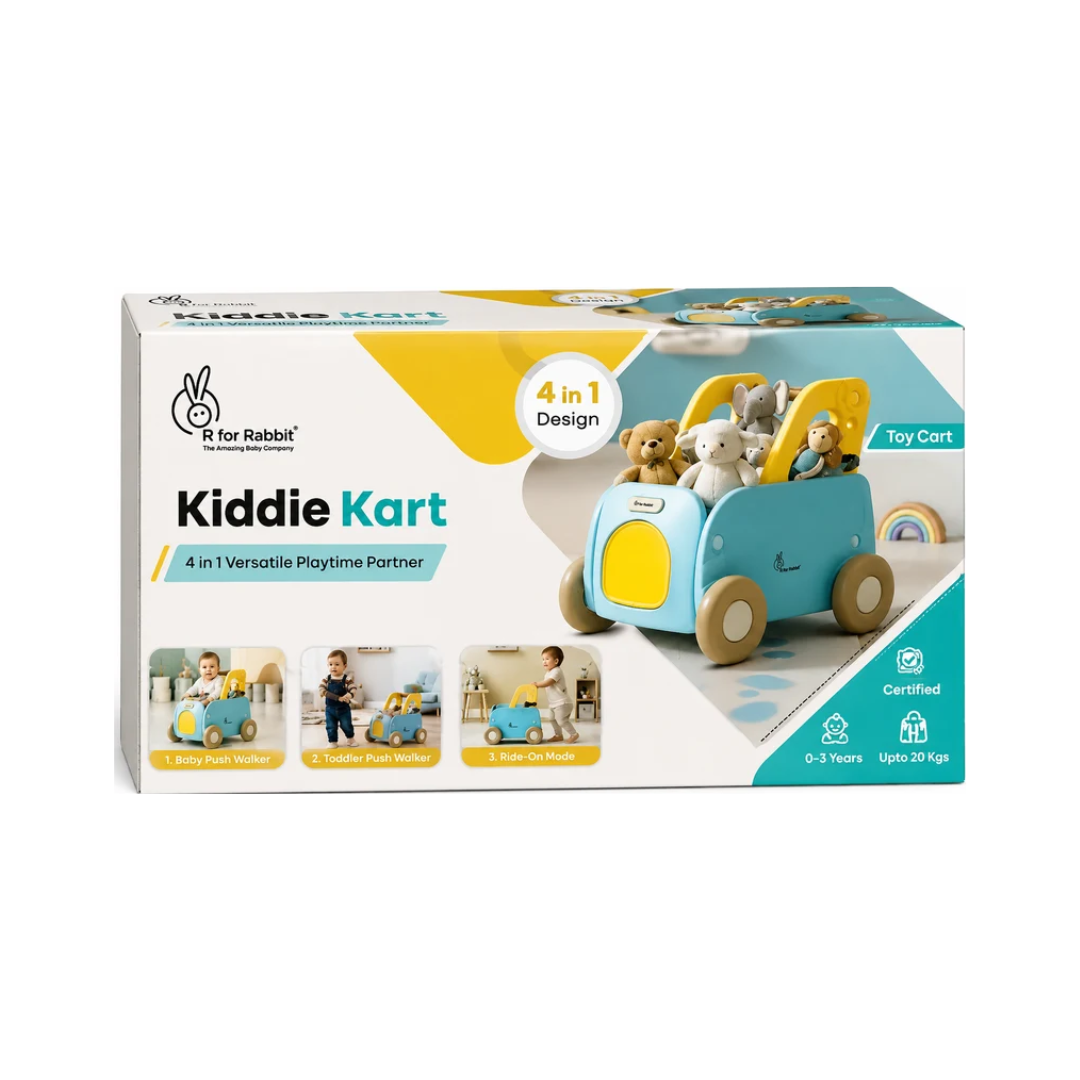 R for Rabbit Kiddie Kart 4-in-1 Versatile Toy Cart – Ride, Push & Storage Play Cart Blue Yellow