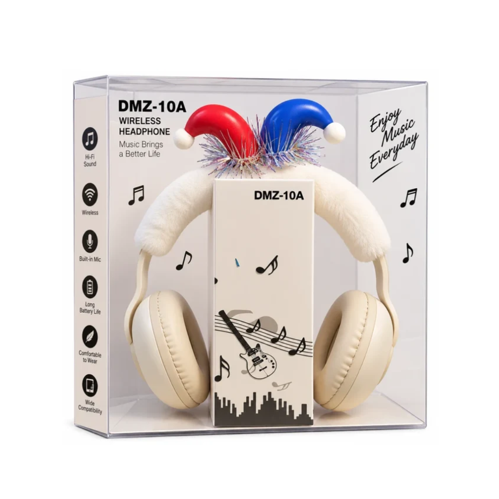 DMZ-10A Kids Cute Jester Wireless Over-Ear Headphones – White