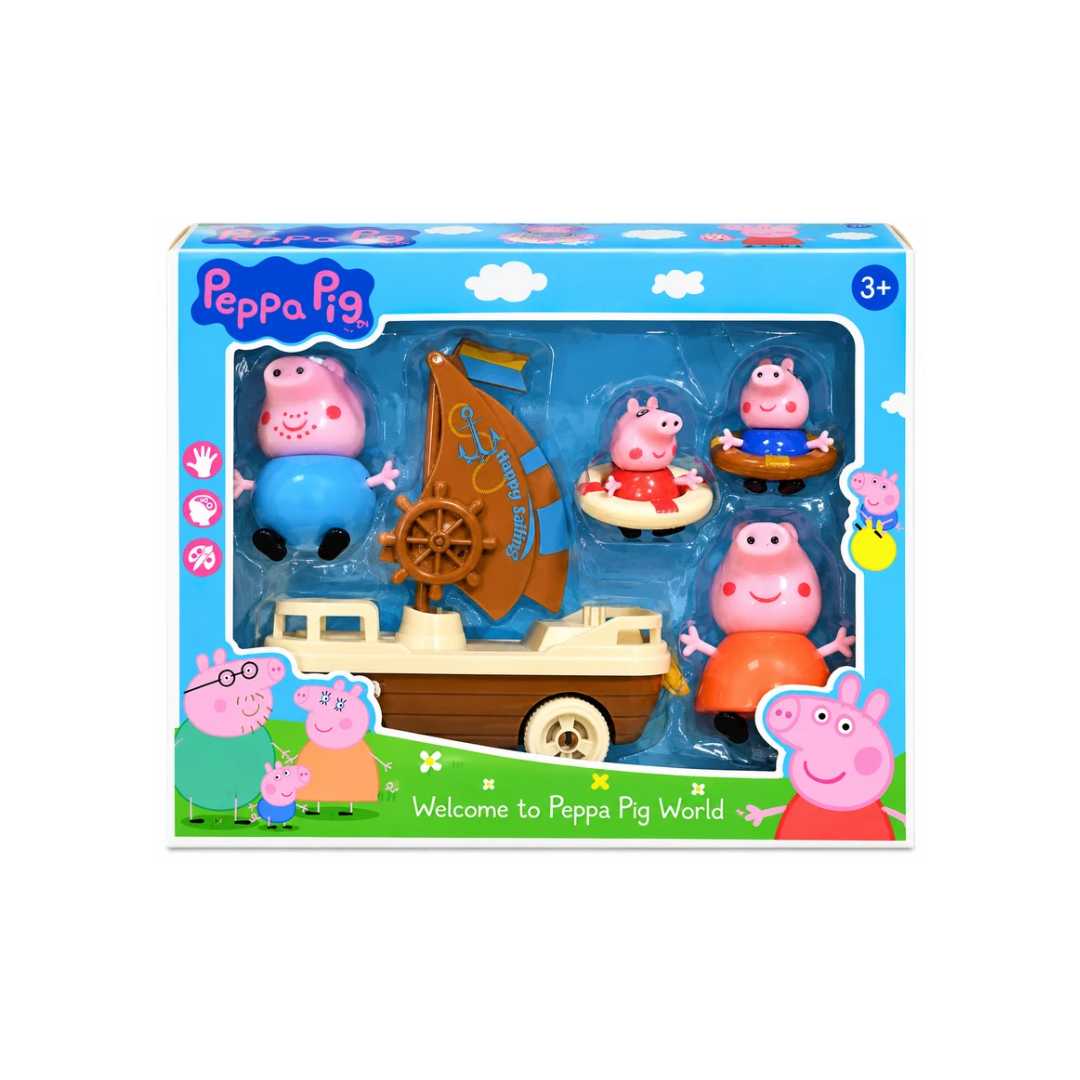 Peppa Pig Family Boat Set with 4 Character Figures, Sailboat & Swim Rings – Kids 3+