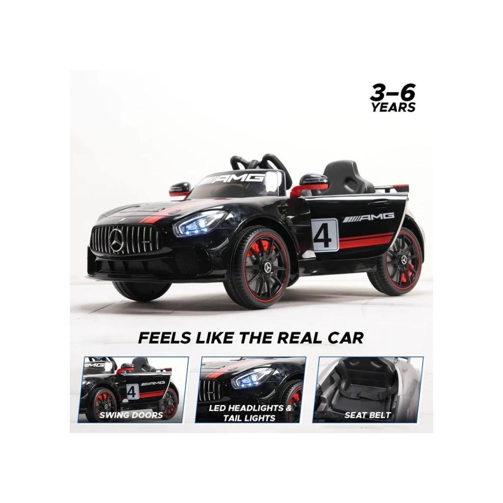 Emotorad Formula Fun Mercedes-AMG GT4 12V Electric Ride-On Car for Kids with Parental Remote – Black & Red, 3–6 Years