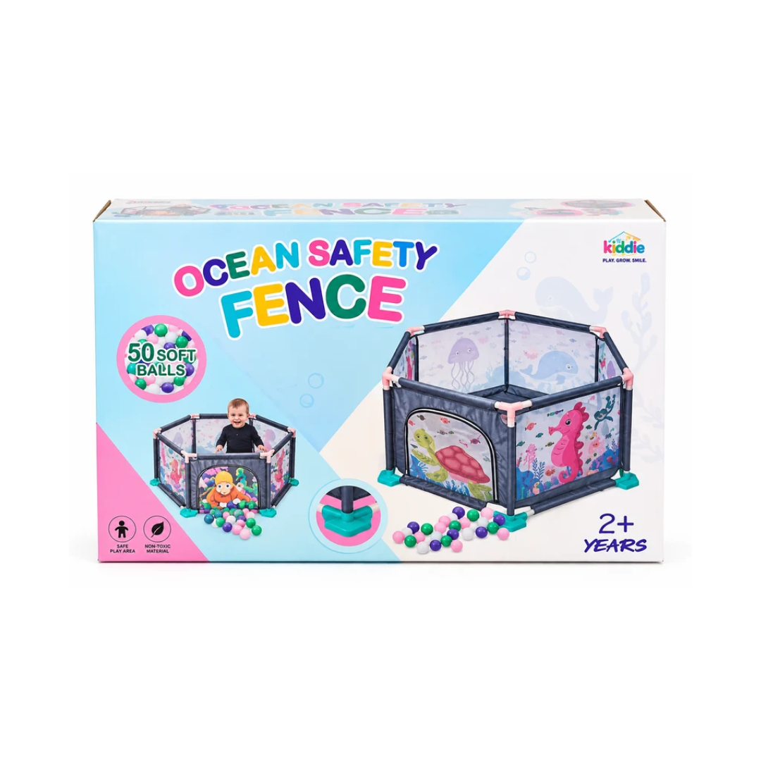 Balak Jumbo Ball Pool with 50 Soft Balls Ocean Safety Fence Ball Pit with 50 Soft Balls for Kids – 2+ Years