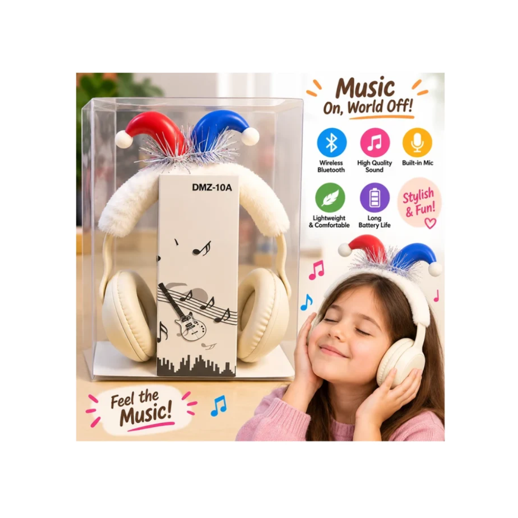 DMZ-10A Kids Cute Jester Wireless Over-Ear Headphones – White