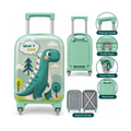 14 Inch Kids Dinosaur Trolley Bag | Cute 3D Green Dinosaur Design Hard Shell Rolling Luggage Bag with Wheels | Mint Green Travel Suitcase for Kids