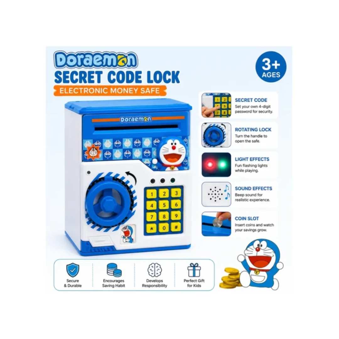Doraemon Secret Code Lock Electronic Money Safe Piggy Bank for Kids