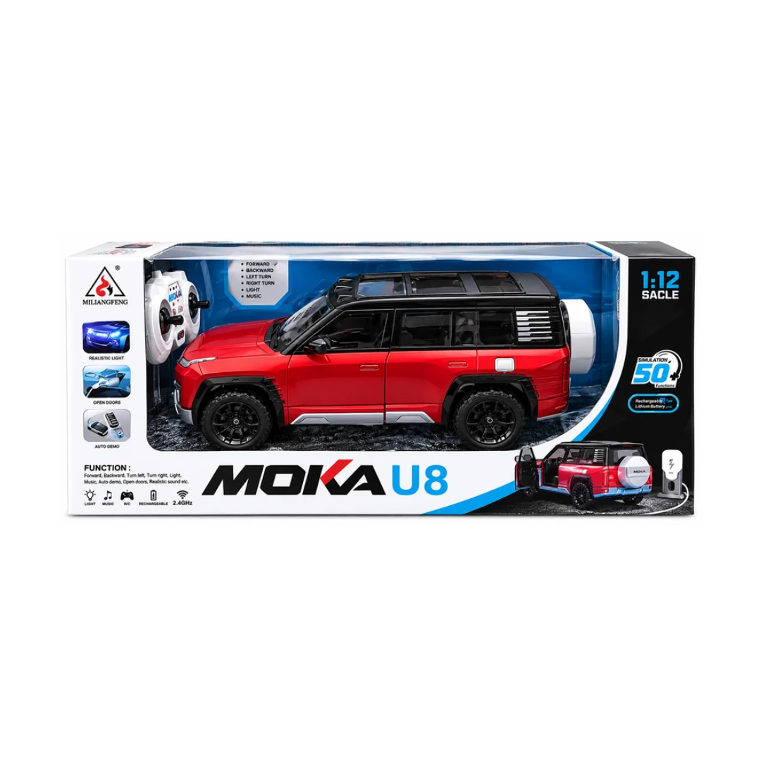 Shuangfeng MOKA U8 1:12 Scale RC SUV Car | 2.4GHz Remote Control Off-Road Vehicle with Dynamic Lights, Sound, Auto Parking & USB Rechargeable Battery – Red