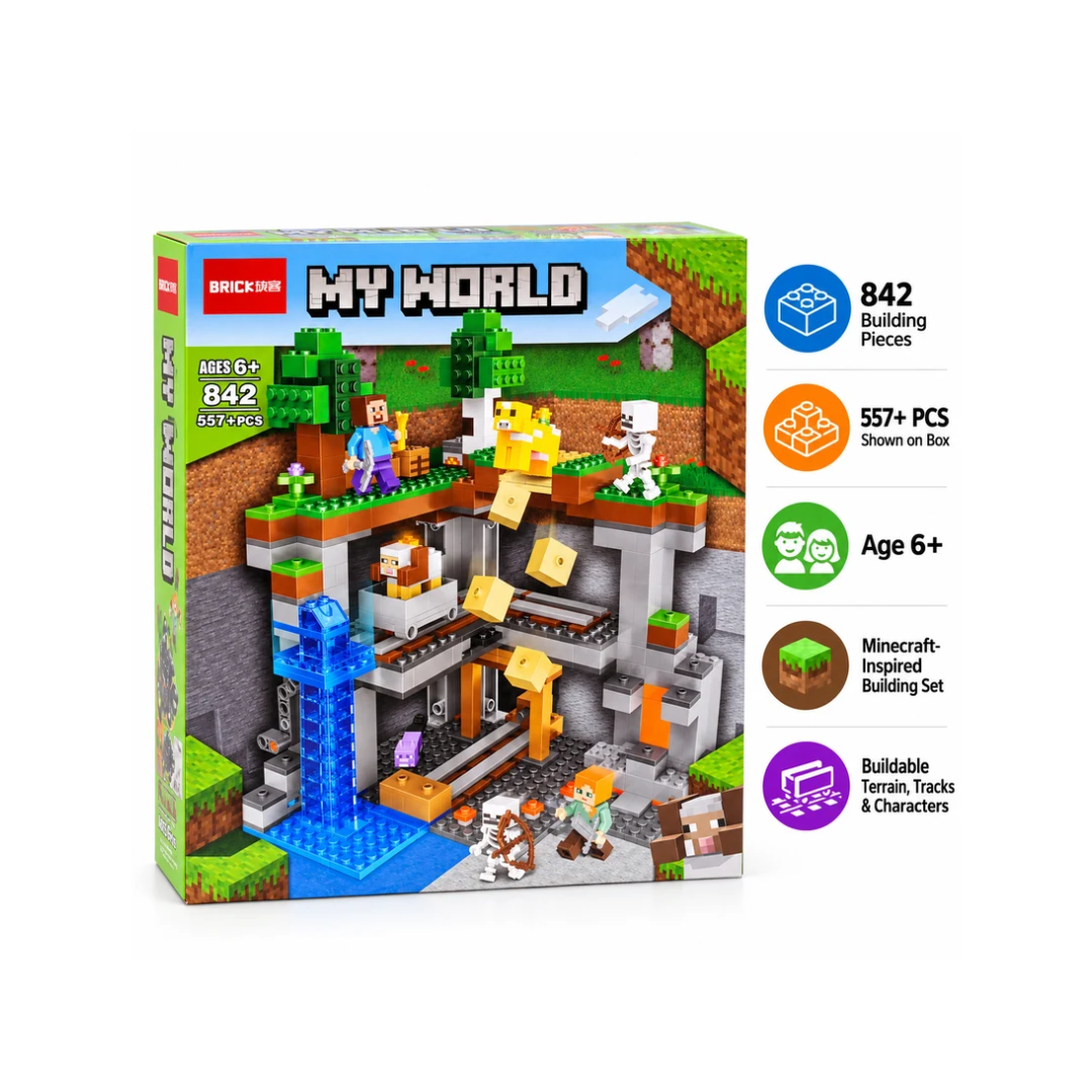 MY WORLD Minecraft Building Blocks Set 842, 557+ Pieces, Creative Mining Adventure Construction Toy for Kids Age 6+