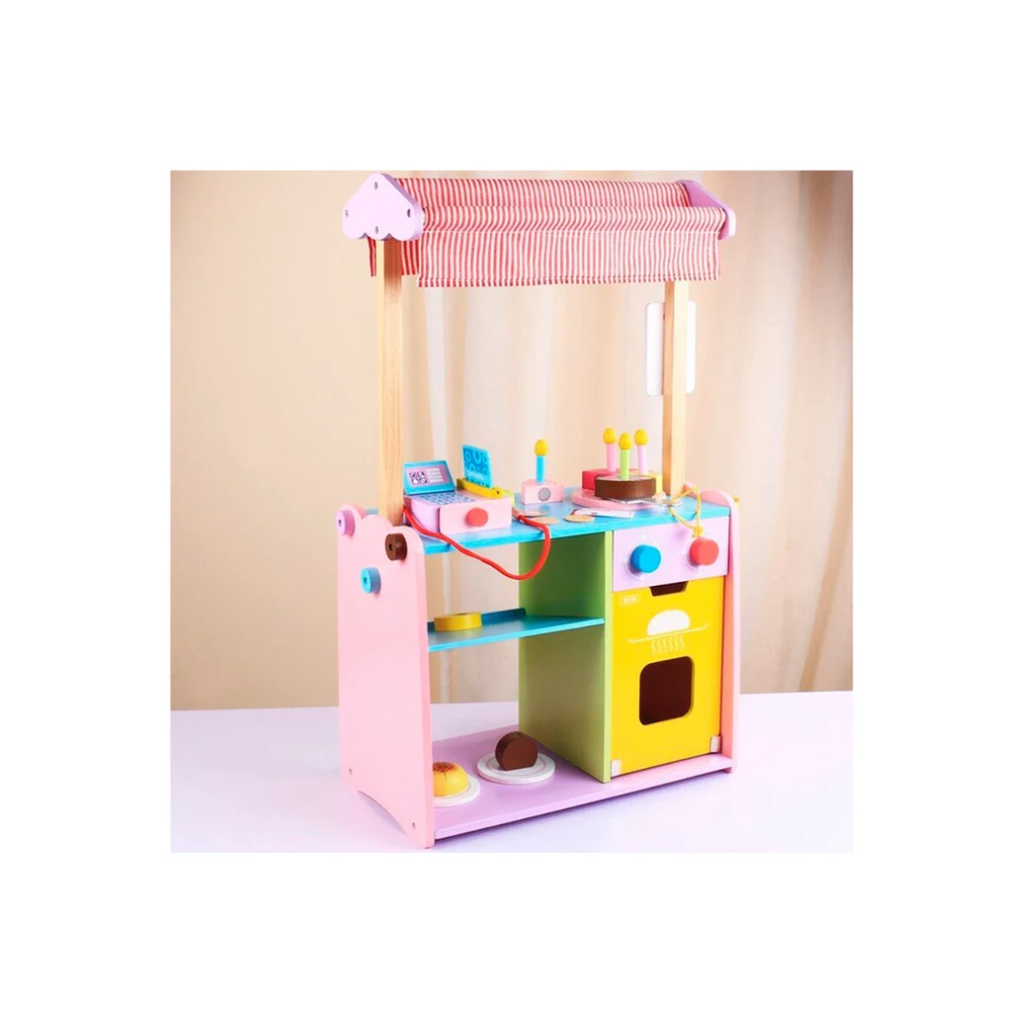 Wooden Bakery Shop Play Set with Cash Counter & Pretend Food Accessories