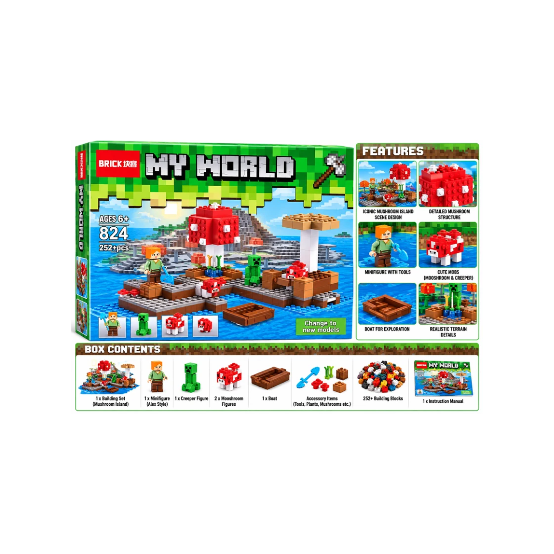 My World Mushroom Island Building Blocks Set – 252+ Pieces | 6+ Years