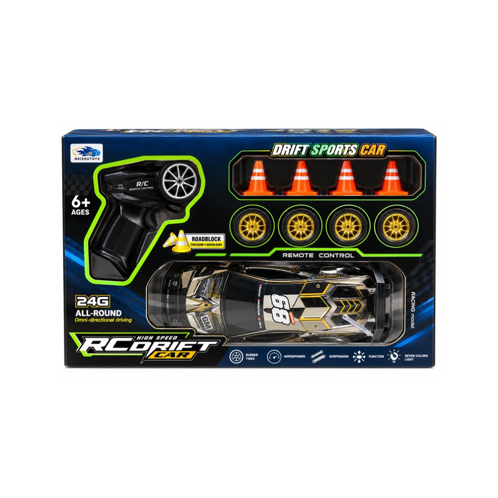 High Speed Remote Control Drift Sports Car with Remote Control & Roadblock Accessories