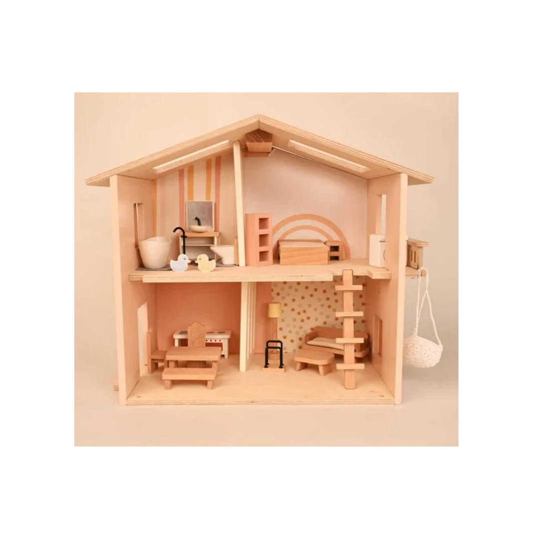 Playbox Pop’s Big Wooden Doll House with Furniture & Accessories for Kids