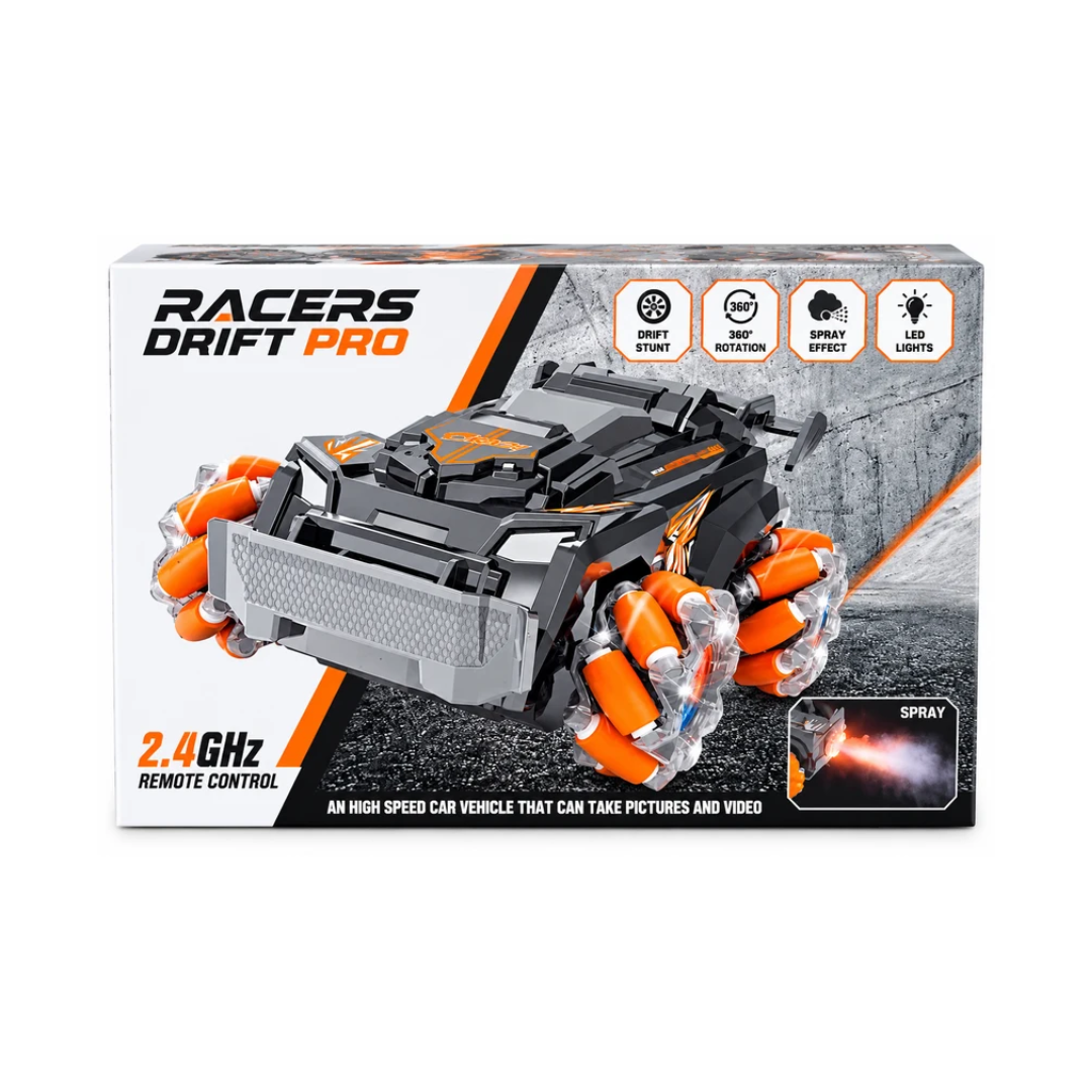 Racers Drift Pro 2.4GHz Remote Control Stunt Car | High-Speed RC Drift Vehicle with Spray Effect, Mecanum Wheels & Futuristic Off-Road Design