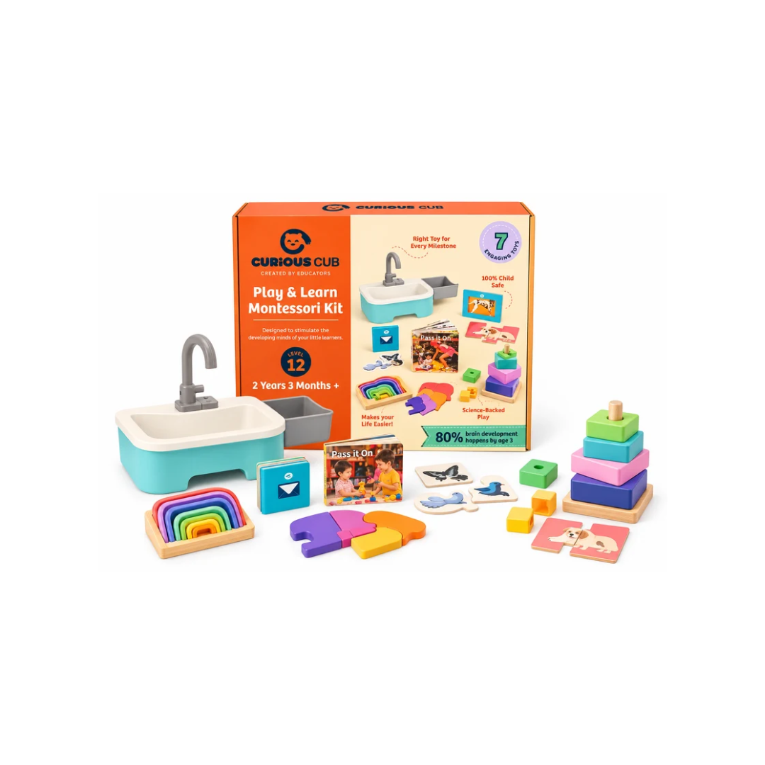 Curious Cub Play & Learn Montessori Kit – Level 12 | 2 Years 3 Months+ | 7 Engaging Toys