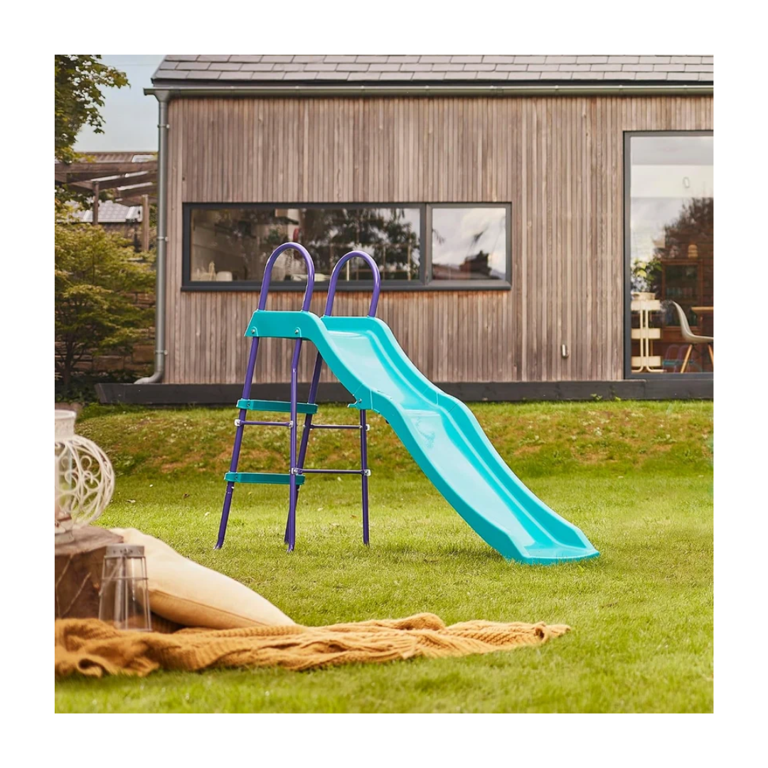 Plum Haumea 6ft Kids Slide with Wavy Design, Powder-Coated Steel Frame & 3-Rung Ladder – Teal/Purple, 3+ Years