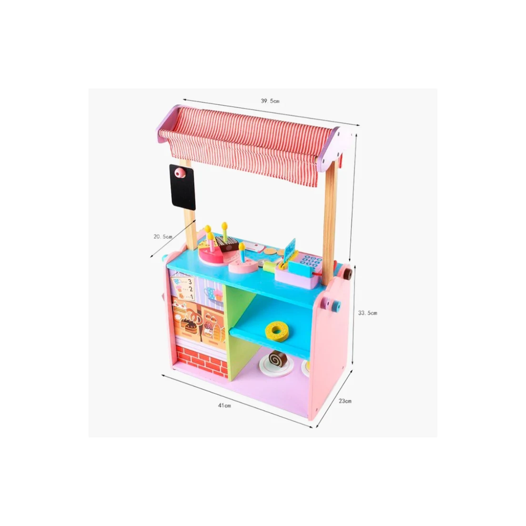 Wooden Bakery Shop Play Set with Cash Counter & Pretend Food Accessories