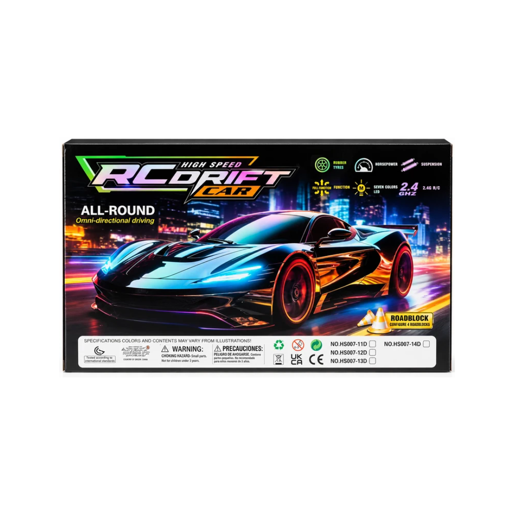 High Speed Remote Control Drift Sports Car with Remote Control & Roadblock Accessories
