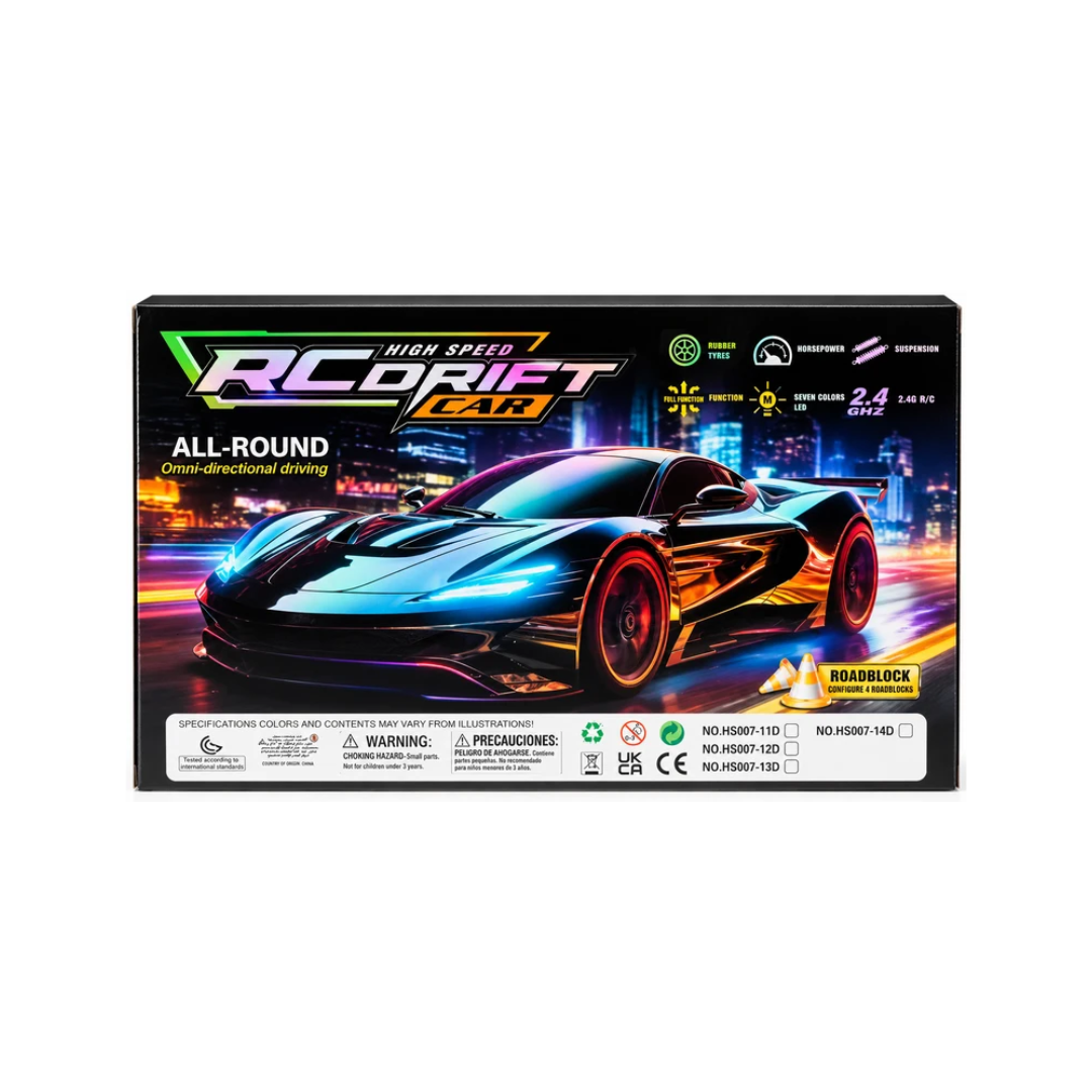High Speed Remote Control Drift Sports Car with Remote Control & Roadblock Accessories