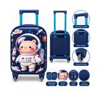14 Inch Kids Trolley Bag with Cute Astronaut Bear Design | Hard Shell Rolling Luggage Bag with Extendable Handle & Wheels | Blue