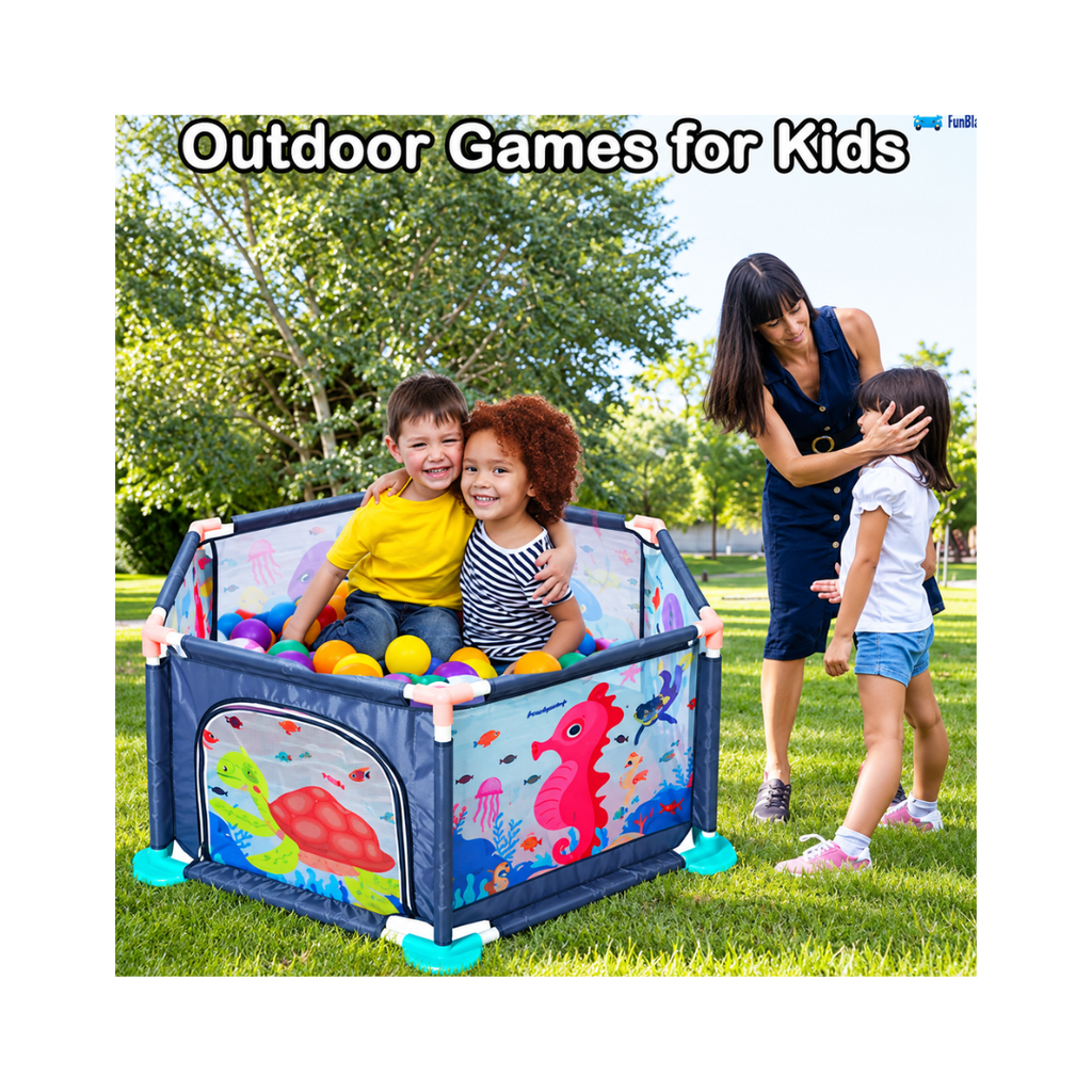 Balak Jumbo Ball Pool with 50 Soft Balls Ocean Safety Fence Ball Pit with 50 Soft Balls for Kids – 2+ Years